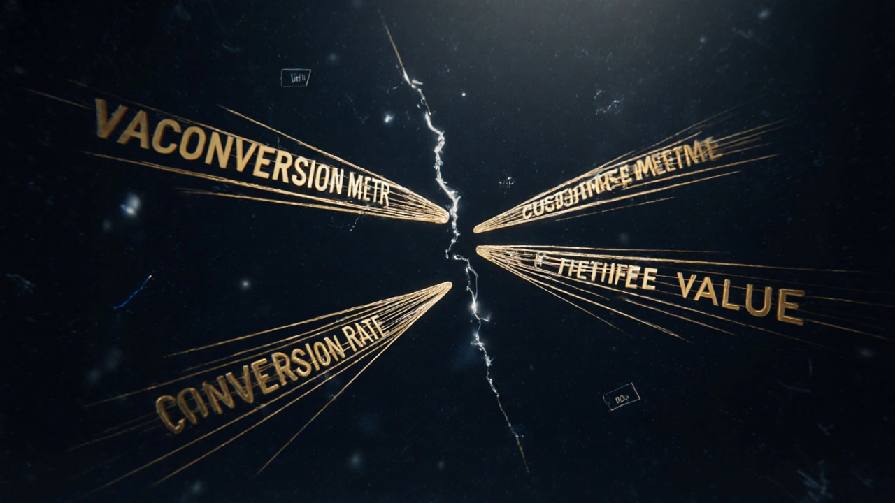 A broken chain of likes and followers snapping as valuable marketing metrics form a new, strong chain.