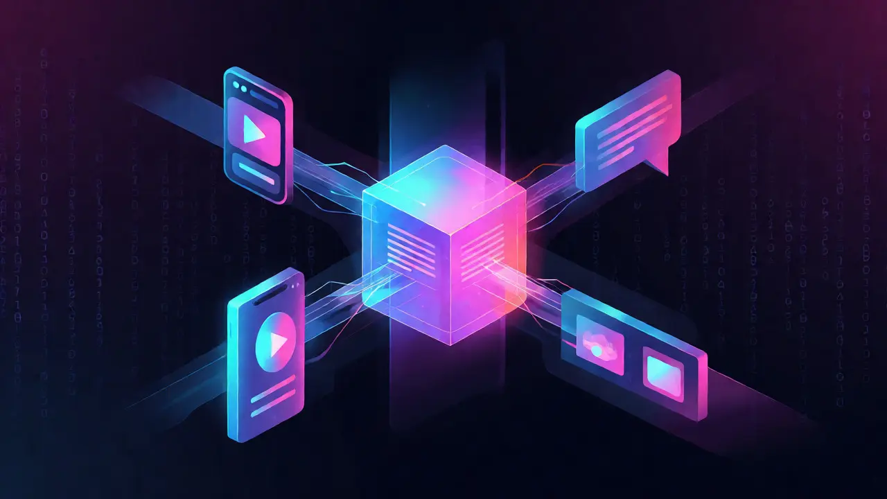 Abstract visualization of content repurposing from one source to many formats