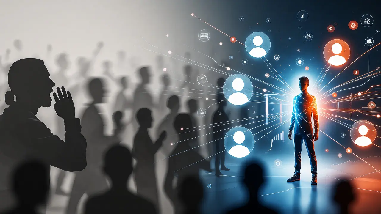 Conceptual art comparing broad broadcasting vs targeted digital marketing