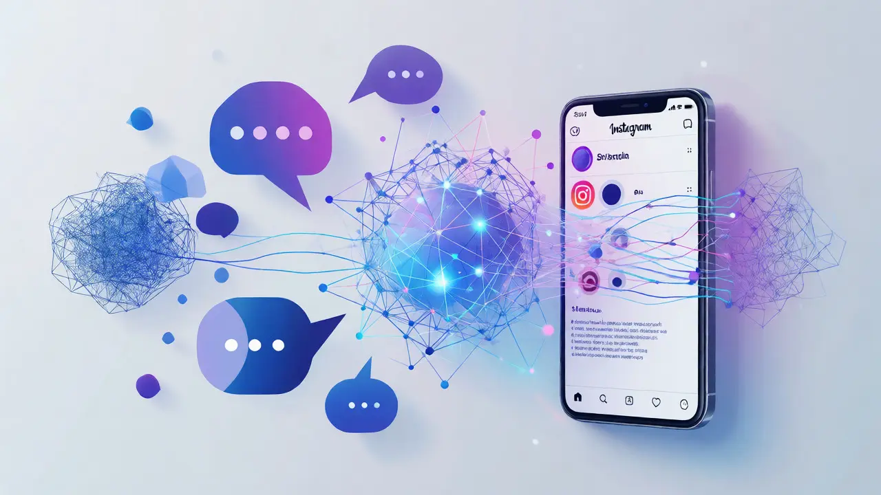 Conceptual art of AI neural network connecting to a phone