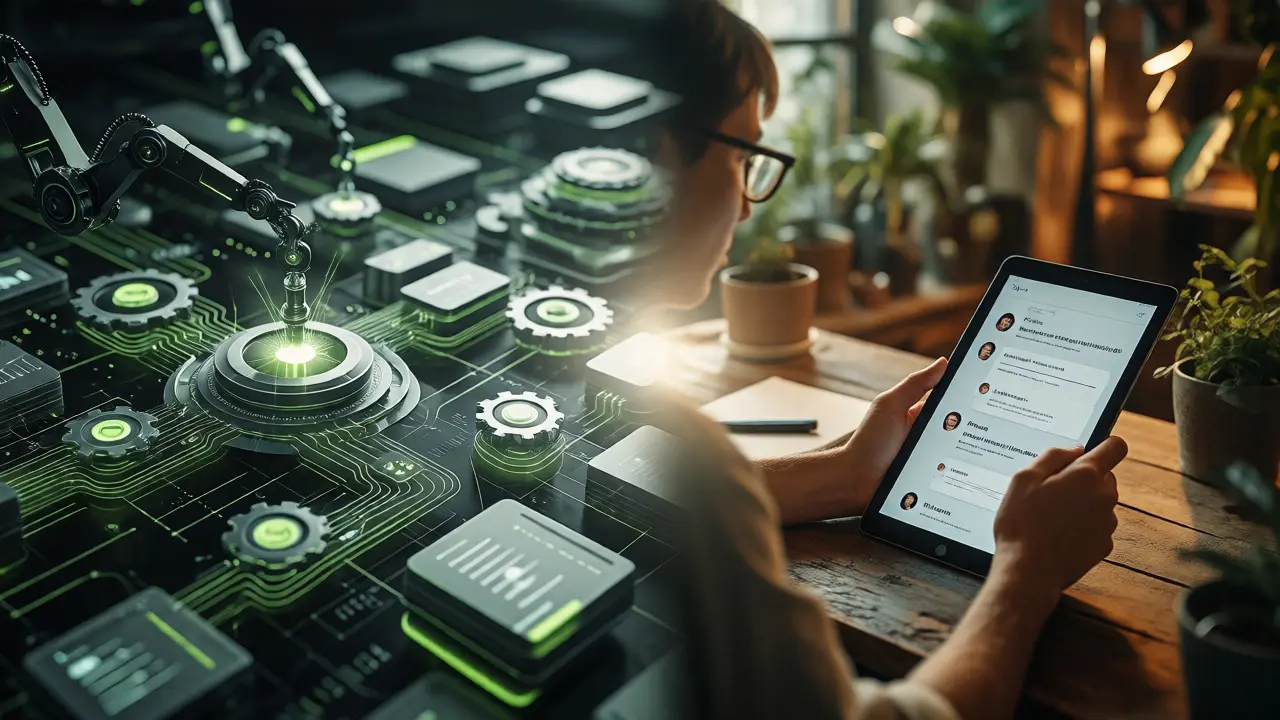 Split view of automated digital workflows and human customer interaction